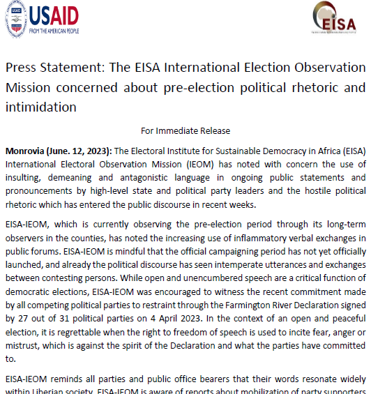 PRESS STATEMENT 1 press statement liberia eisa transparent democratic governance in africa